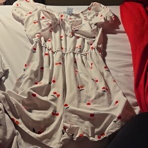 Girls' Cream Cherry Print One-Piece Bodysuit